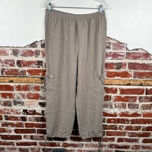 Vintage ISC Pants Size Medium Brown Silk Elastic Waist Cargo Pockets Cinched Hem